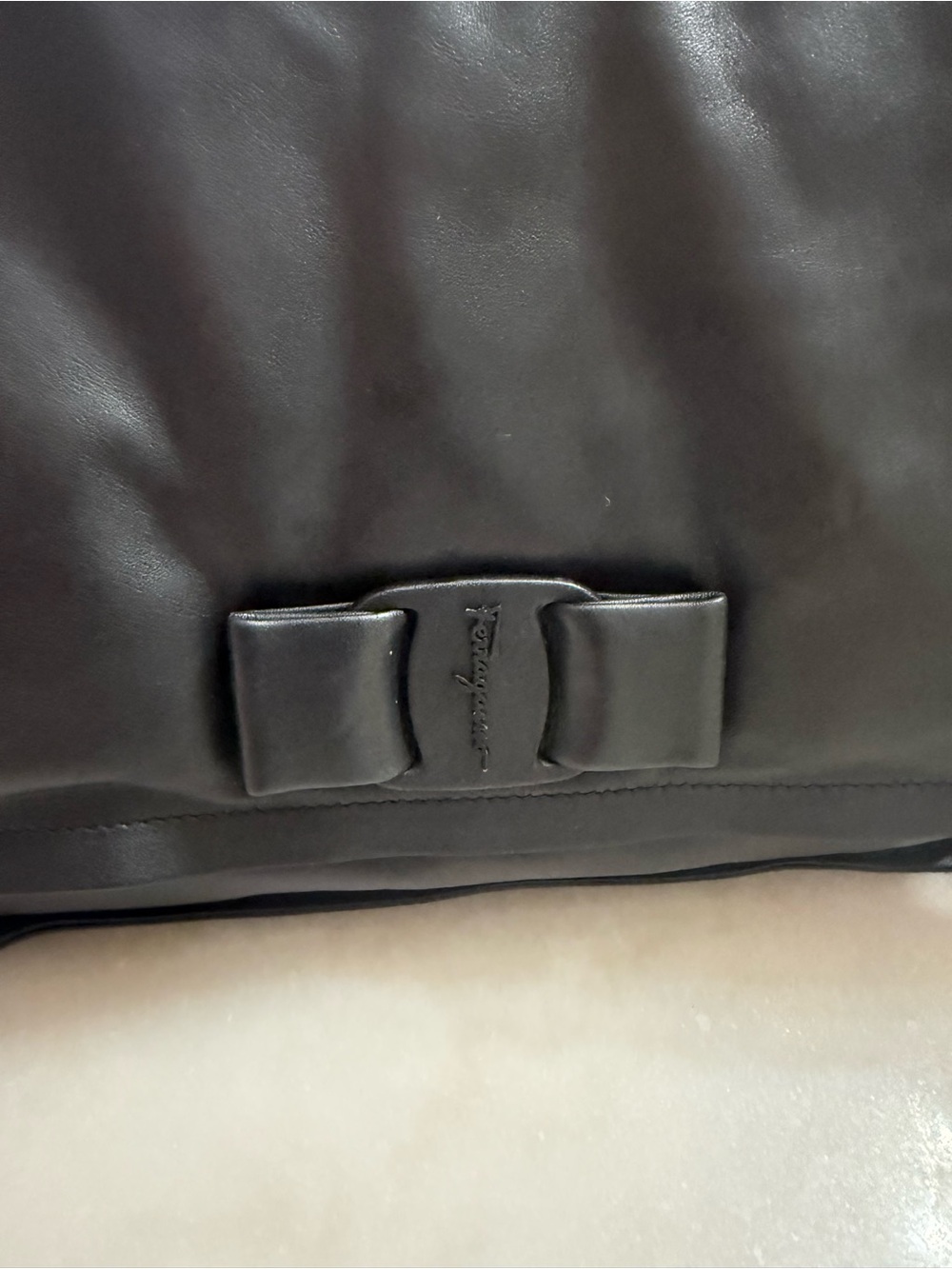 Salvatore Ferragamo Black Leather Messenger Bag with Signature Bow